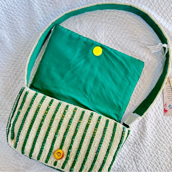 Beaded Red Tomato Green Stripes Shoulder Bag | Cottagecore Summer Vacation | NWT - Picture 4 of 8